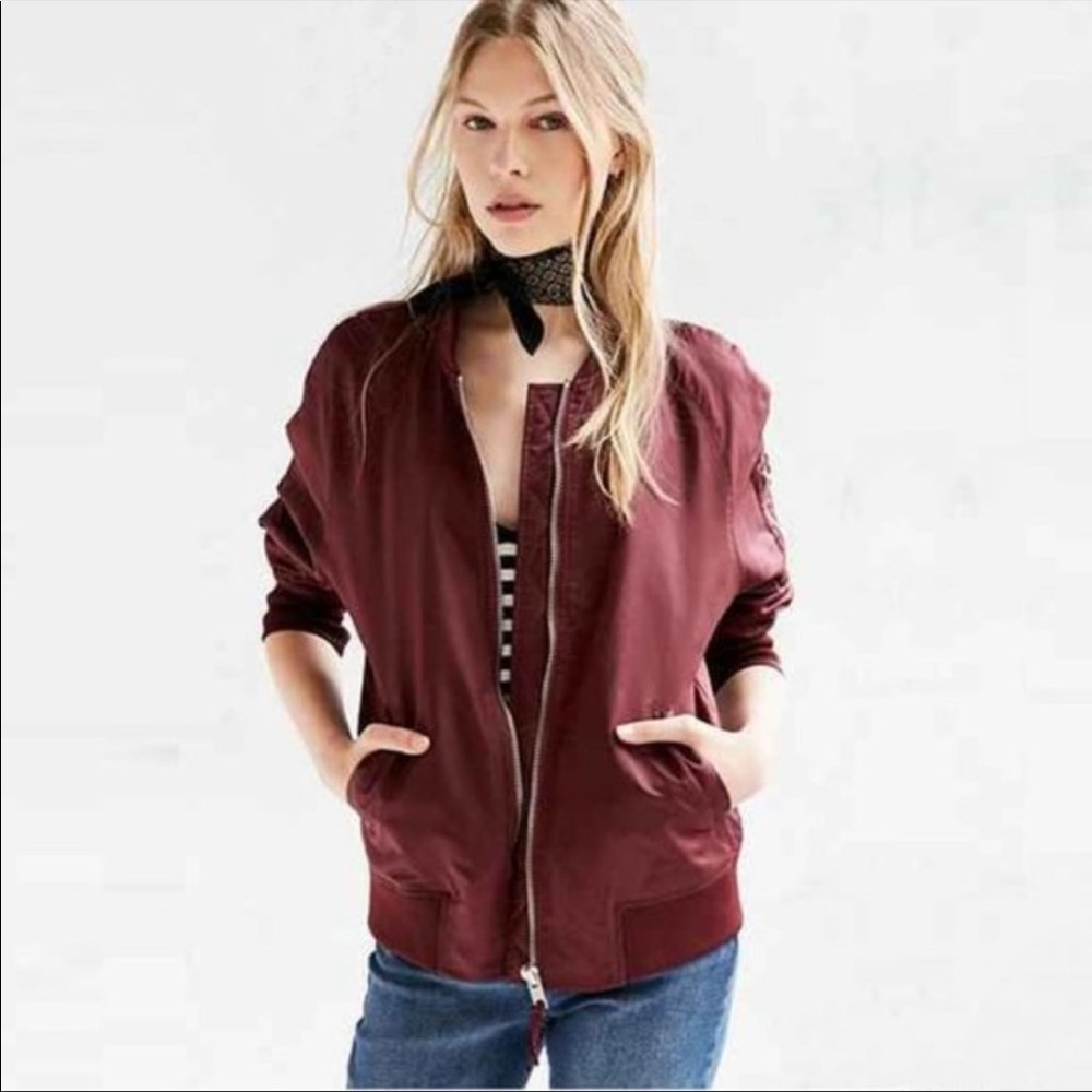Silence + Noise Maroon Bomber Jacket Size XS